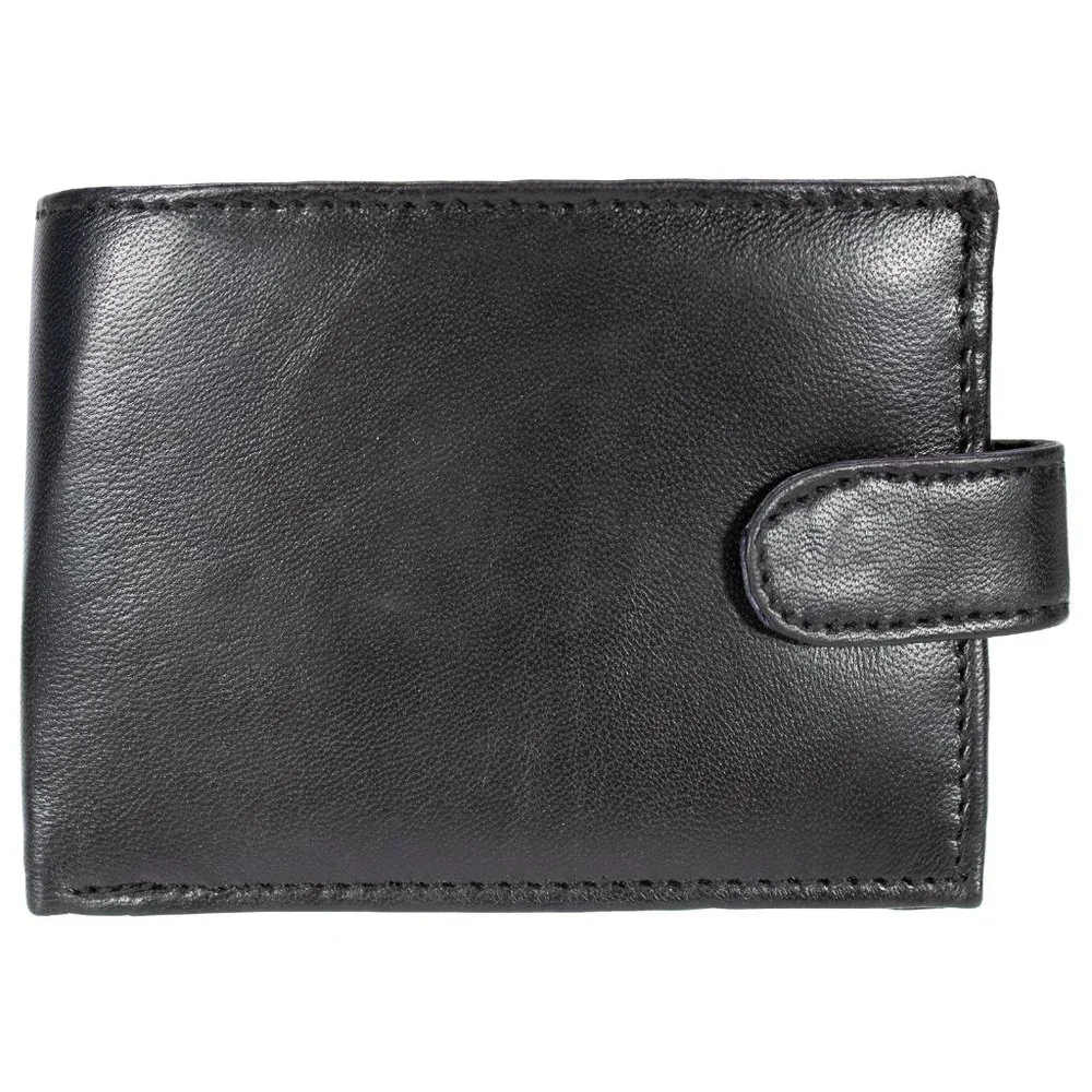 Men Wallet, Lambskin Leather Bifold Black Wallet